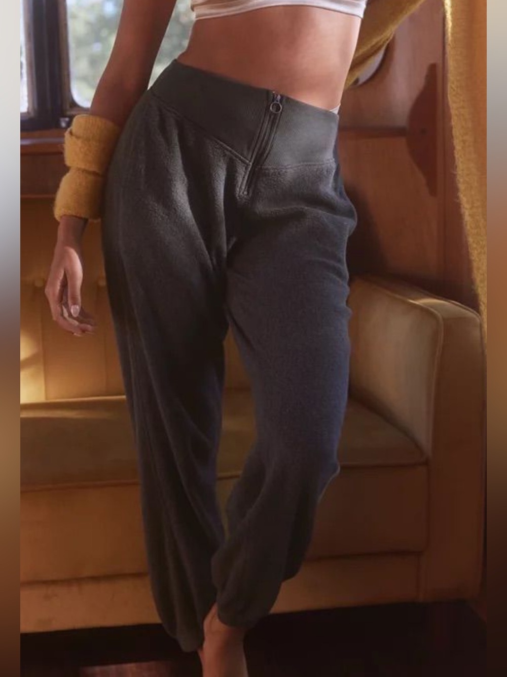 Aerie High-Rise Fleece Lounge Pants in Dark Charcoal